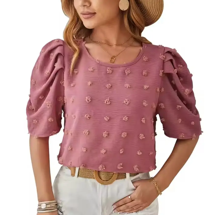 女士聚酯纖維短袖休閒衫