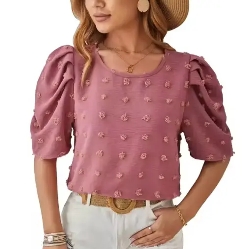 女士聚酯纖維短袖休閒衫