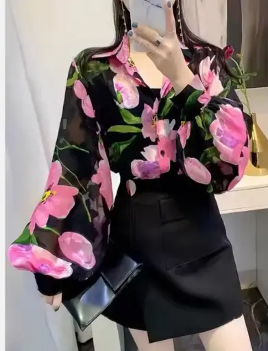 女士優雅花卉印花衫